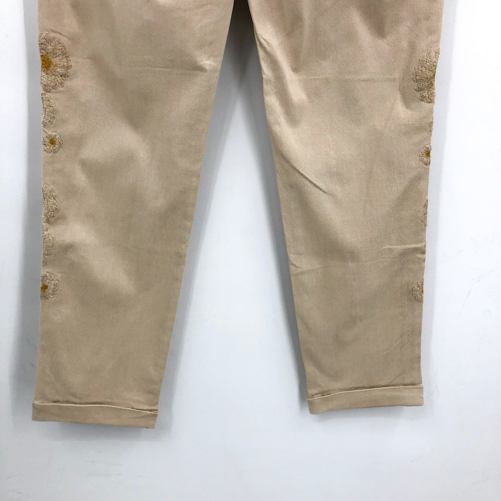 DRIFTWOOD Women's Embroidered Casual Pants Large Beige Floral NWT
