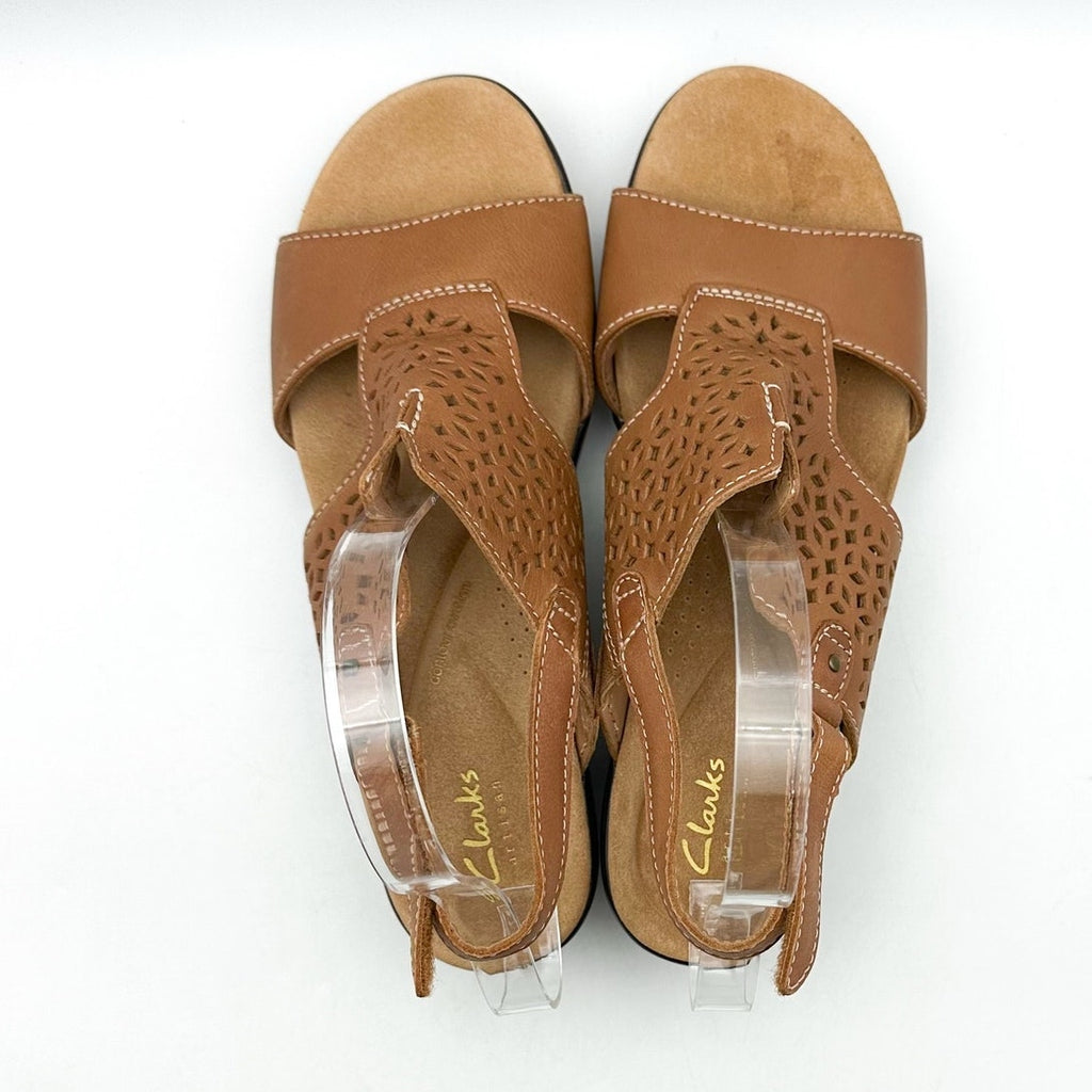 CLARKS Womens Tuleah Heeled Sandals Size 9 M EU 40 Tan Leather NWOB