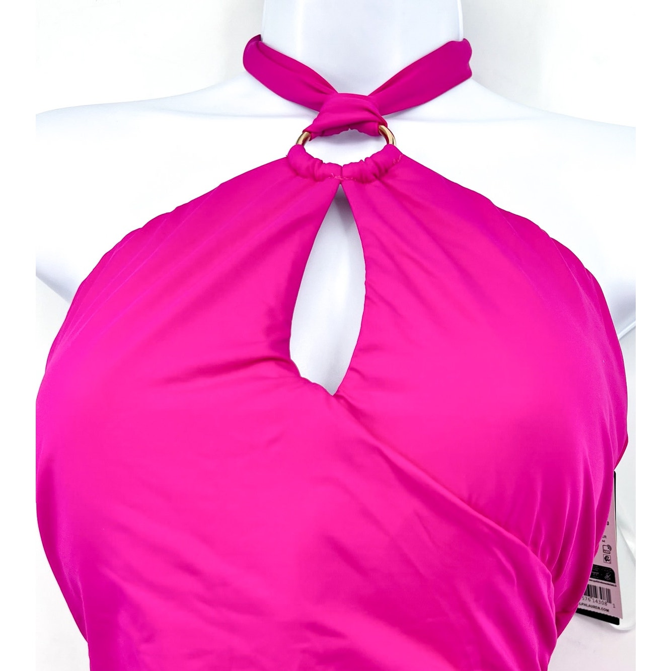 LAUREN RALPH LAUREN O-Ring One-Piece Swimsuit Size 14 Freesia Pink High-Neck NWT