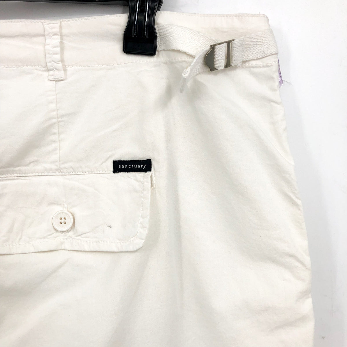 SANCTUARY Standard Cargo Shorts Womens 24W White Roll Cuff Patch Pocket NWT