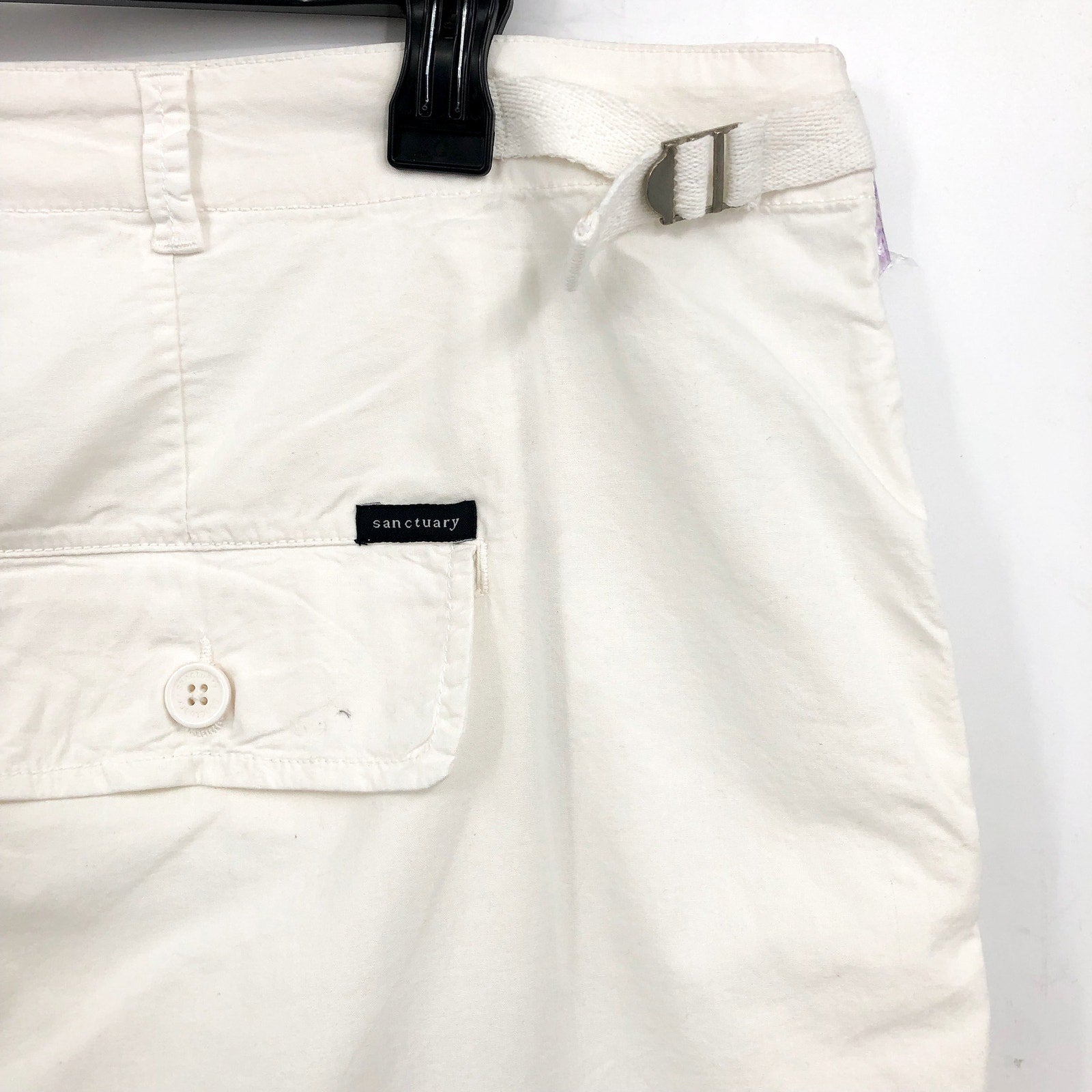 SANCTUARY Standard Cargo Shorts Womens 24W White Roll Cuff Patch Pocket NWT