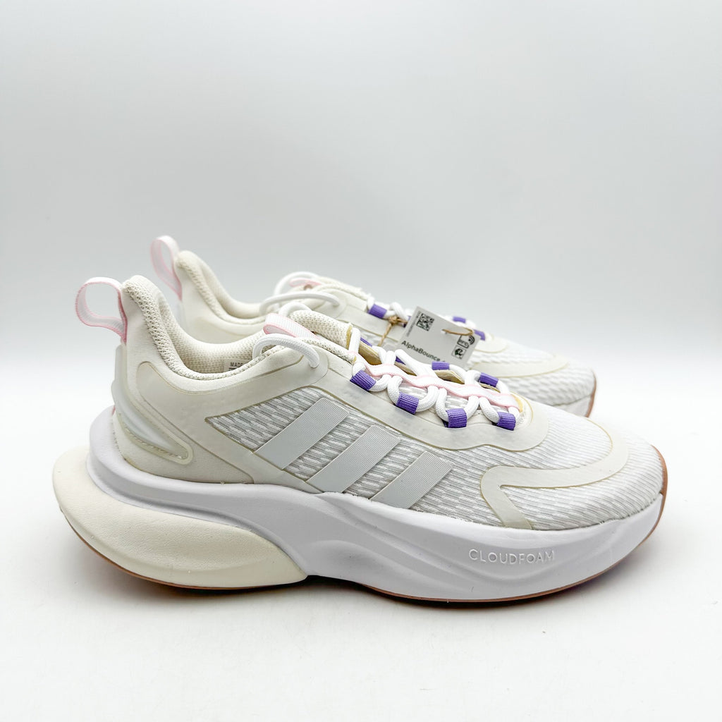 ADIDAS Womens Alphabounce+ Athletic Shoes Size 5.5 White Purple Trainers NWOB
