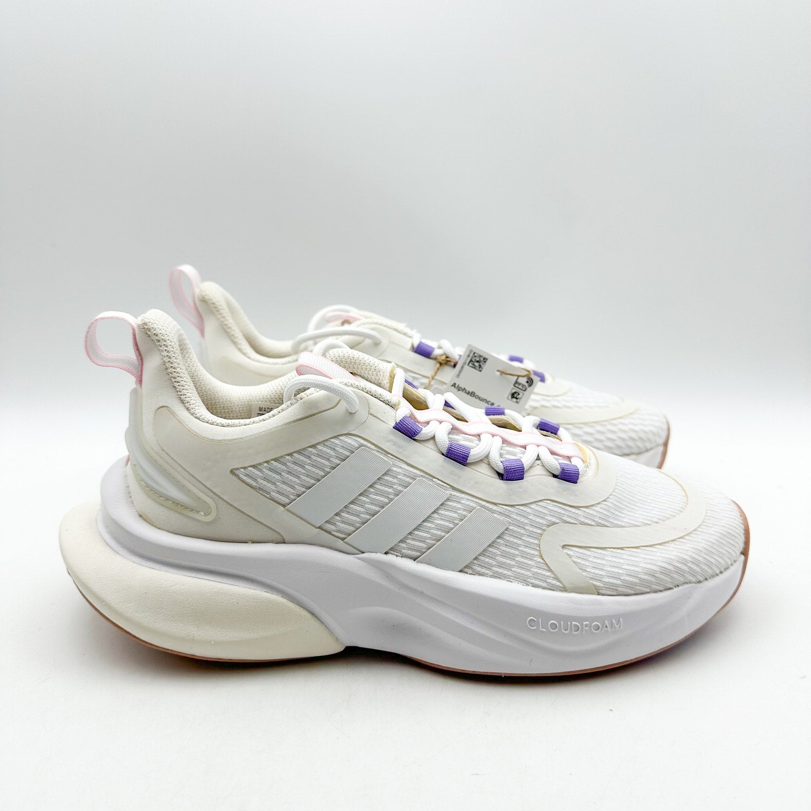 ADIDAS Womens Alphabounce+ Athletic Shoes Size 5.5 White Purple Trainers NWOB