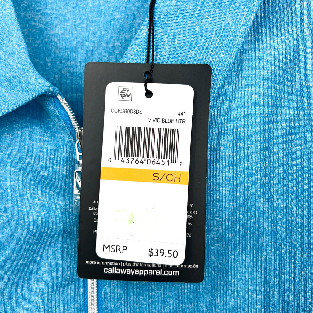 CALLAWAY Womens Polo Shirt Small Vivid Blue Heather 1/4 Zip Sleeveless NWT