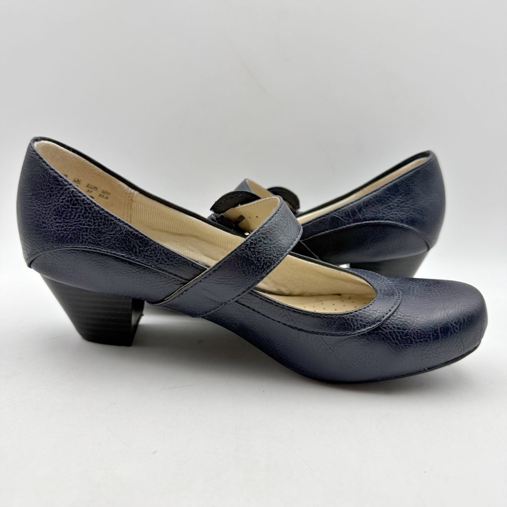 LifeStride Womens Rozz Mary Janes Heels Size 7 WIDE Navy Blue Vegan Leather NIB