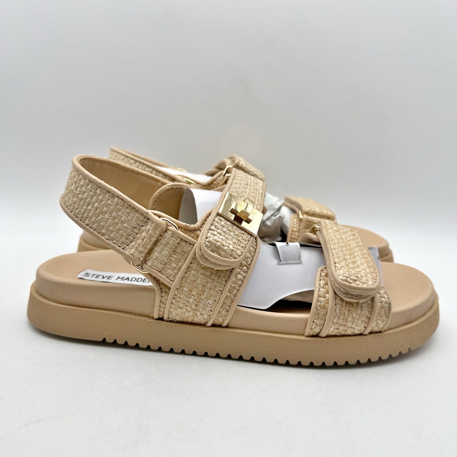 Steve Madden Womens Mona Sandal US 9.5 M Tan Brown Raffia NIB