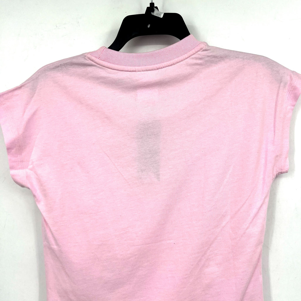 ADIDAS Women's Essentials Linear Cotton Tee Medium Pink White Short Sleeve NWT