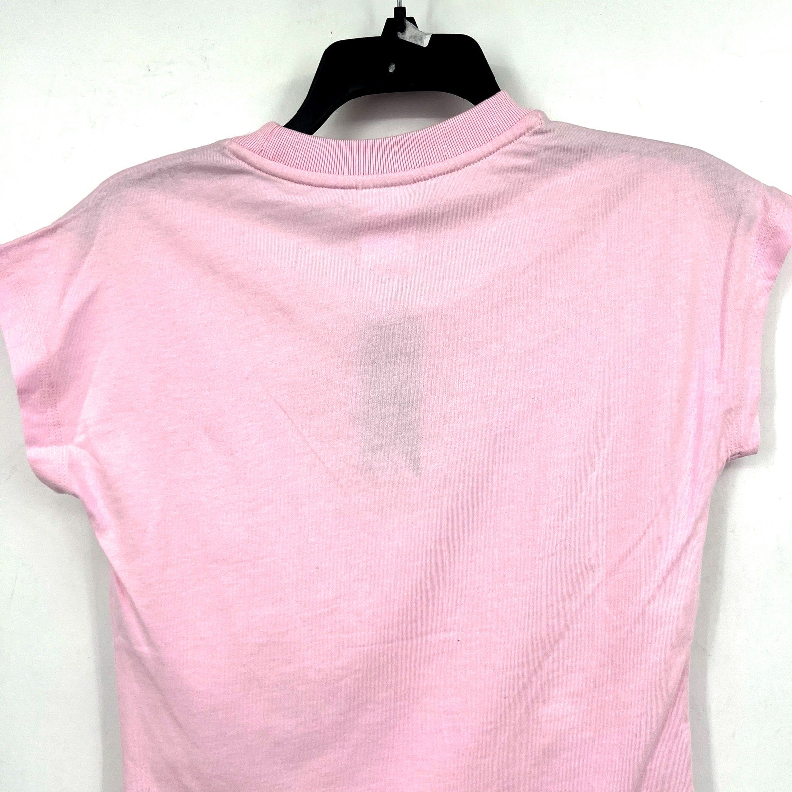 ADIDAS Women's Essentials Linear Cotton Tee Medium Pink White Short Sleeve NWT