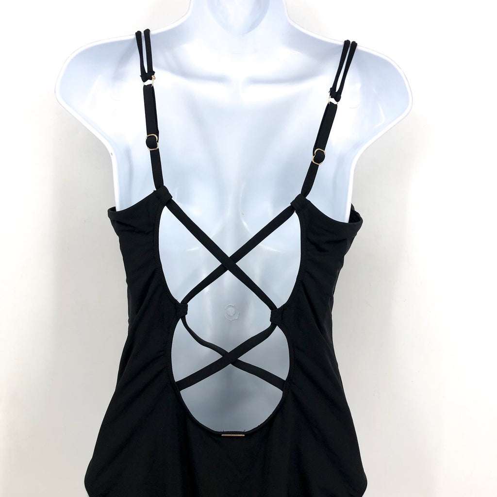 Sunsets Womens Veronica One Piece Swimsuit Small Black Criss-Cross Back NWT