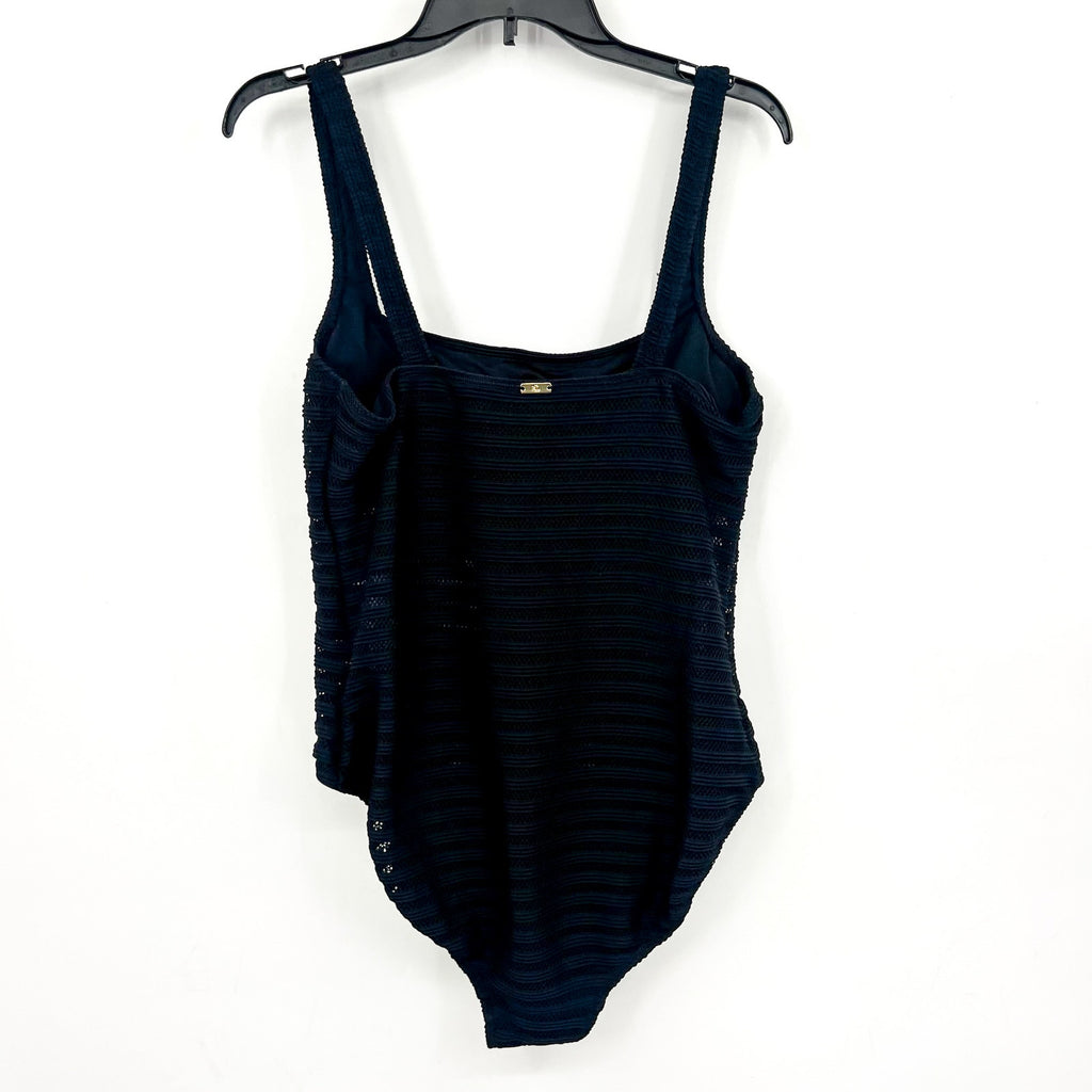 LAUREN RALPH LAUREN Ottoman One-Piece Swimsuit Size 16 Black Mesh Stripe NWT