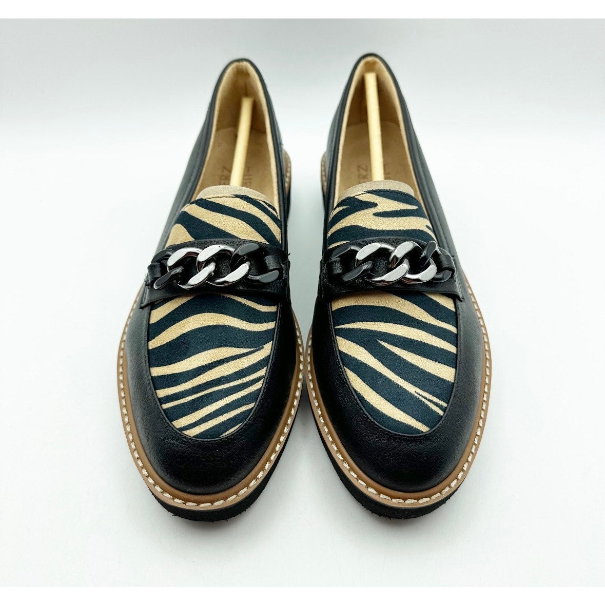 Naturalizer Womens Emmal Wedge Loafers Size 8.5 WIDE EU 38.5 Black Zebra NIB