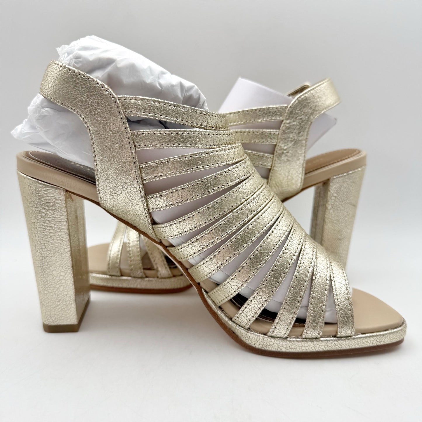 Donald Pliner Womens Sevanna Heeled Sandals US 8.5 M Gold Metallic Leather NIB