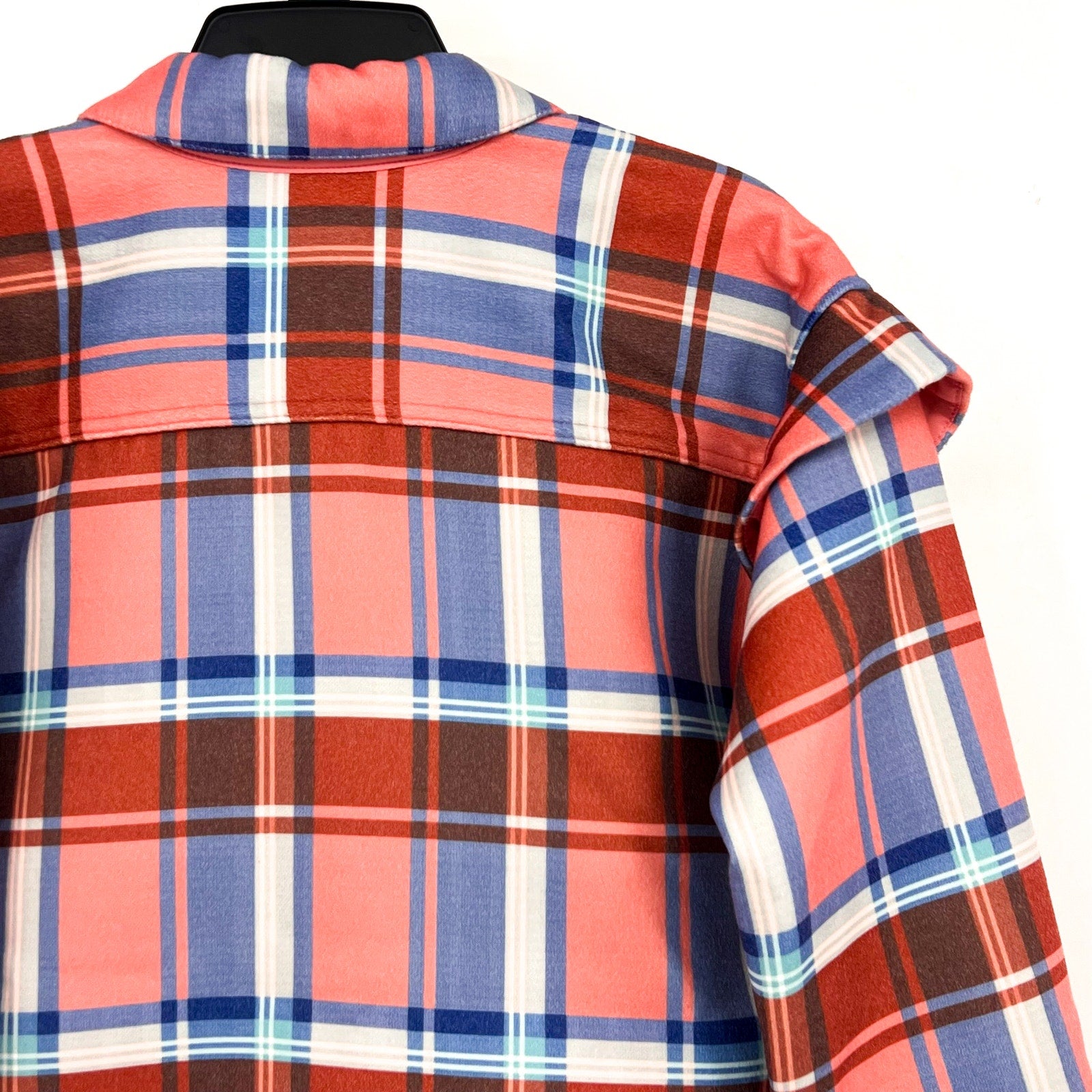 CANDACE CAMERON BURE Ruffle Sleeve Shirt Jacket XS Pink Blossom Plaid NWOT
