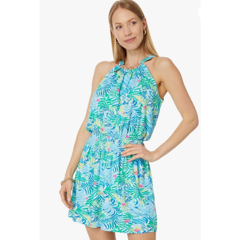 LILLY PULITZER Womens Shirelle Skirted Romper Small Green Blue Via Parigi NWT