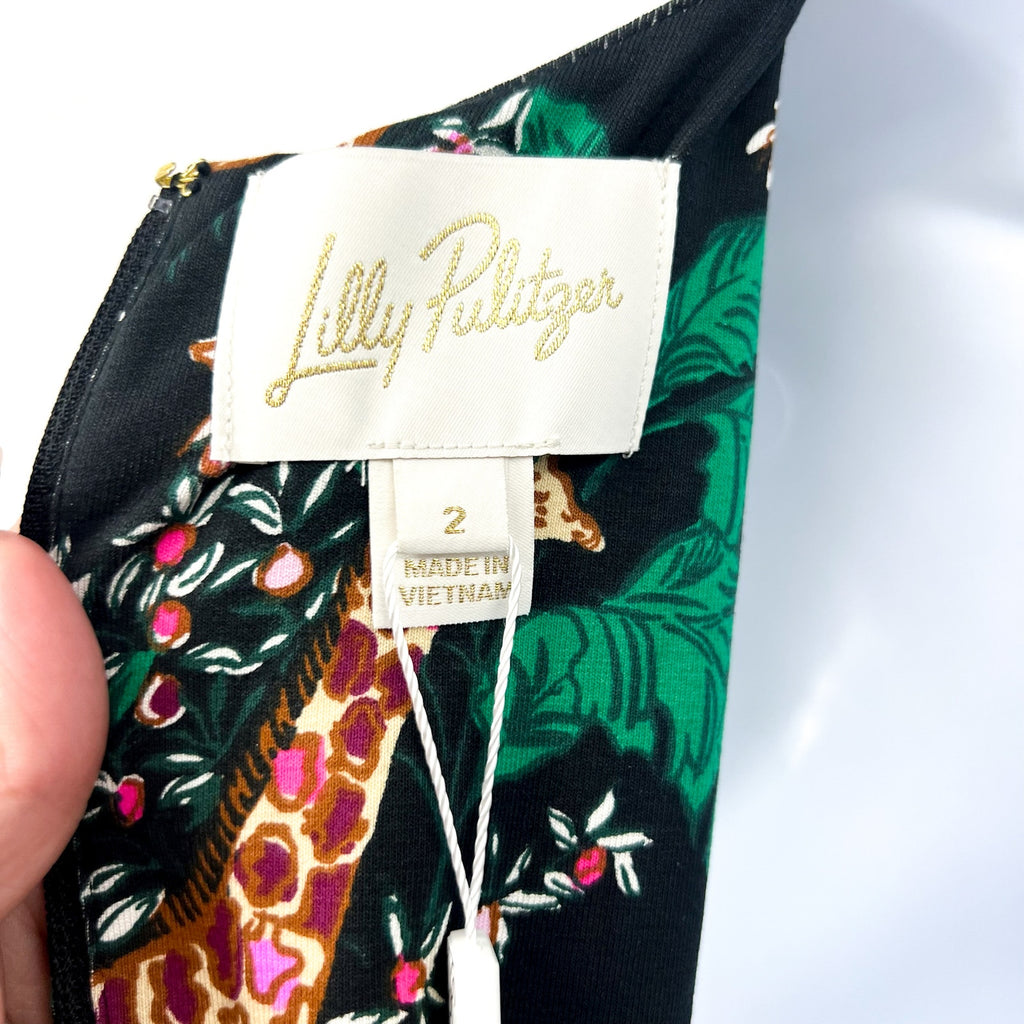 LILLY PULITZER Wexlee Dress Size 2 Green Dancing In The Moonlight 3/4 Sleeve NWT