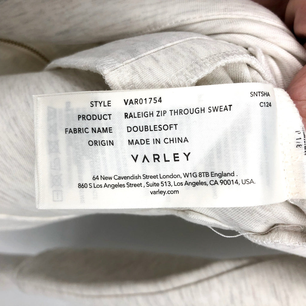 VARLEY Women's Raleigh Zip-Through Sweatshirt Medium Ivory Marl DoubleSoft NWOT