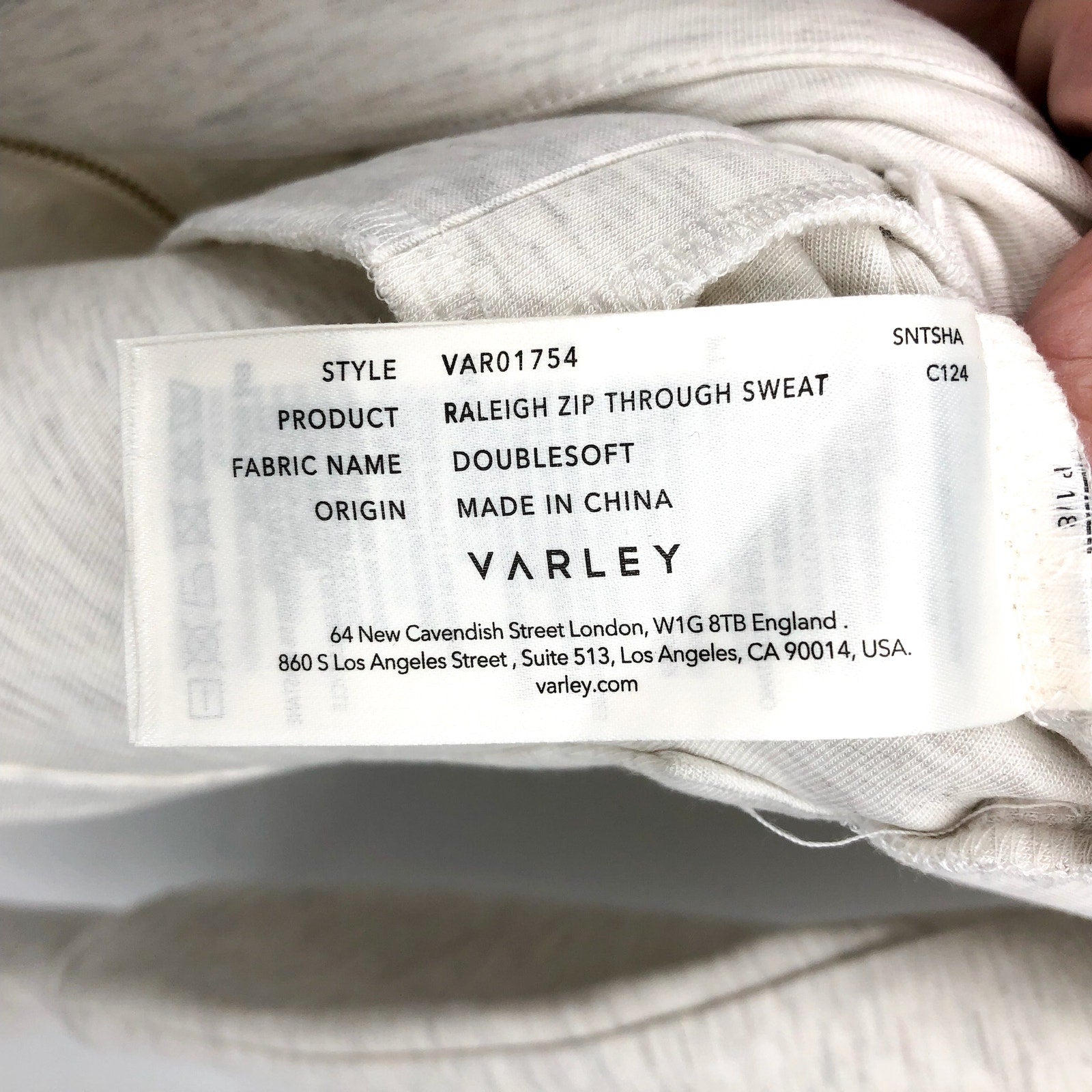VARLEY Women's Raleigh Zip-Through Sweatshirt Medium Ivory Marl DoubleSoft NWOT
