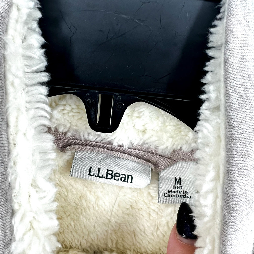 L.L. BEAN Womens 1912 Sherpa Lined Tunic Jacket Medium Grey Oatmeal Full Zip NWT