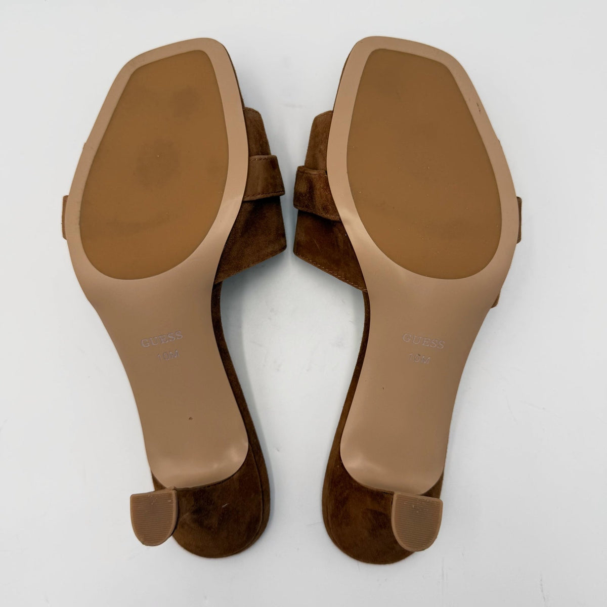 Guess Womens Dittara Kitten Heel Slide Sandals Size 10 Brown Cognac Suede NWOB
