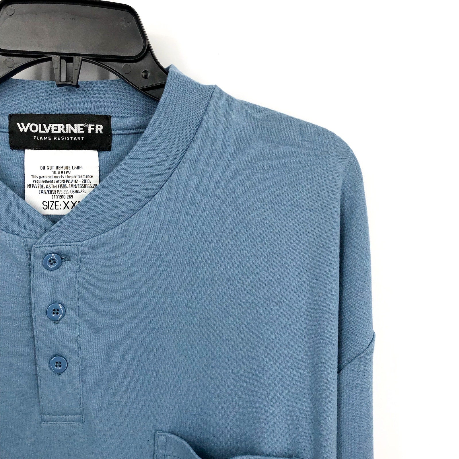 WOLVERINE Mens Guardian Cotton Long Sleeve Henley Shirt XXL Blue Flame Resis NWT