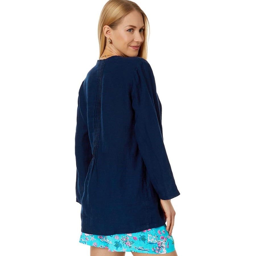 LILLY PULITZER Womens Sarasota Tunic Top XS True Navy Blue 100% Linen NWT