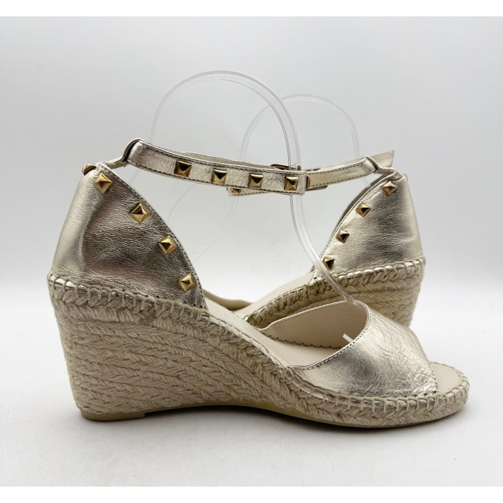 Eric Michael Women's Val Wedge Sandals EU 40 US 9 Gold Leather Metallic NWOB