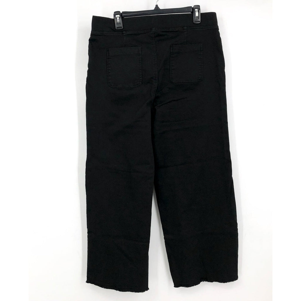XCVI Women's Atlas Flared Leg Pants Large Black Elastic Waist Frayed Hem NWT