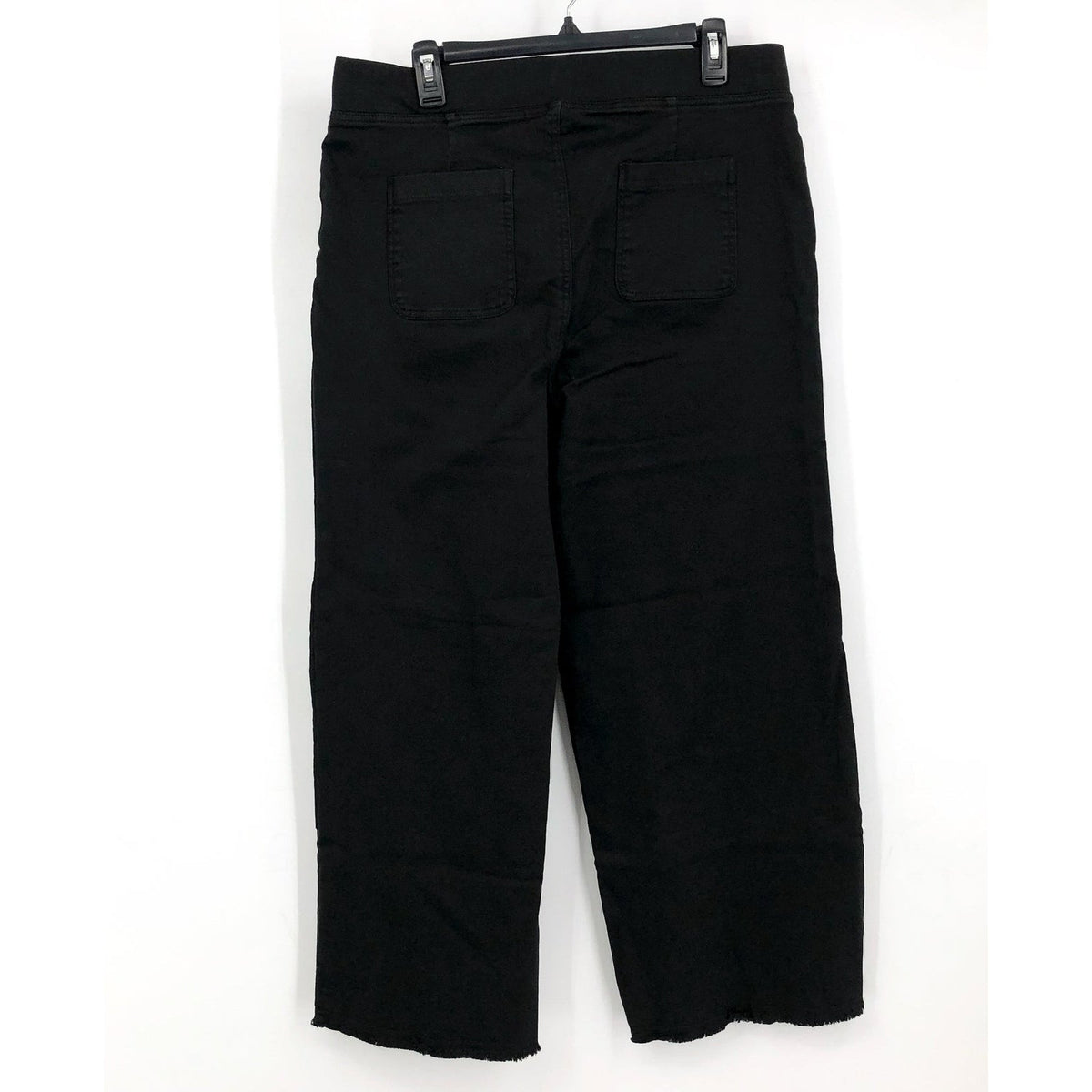 XCVI Women's Atlas Flared Leg Pants Large Black Elastic Waist Frayed Hem NWT