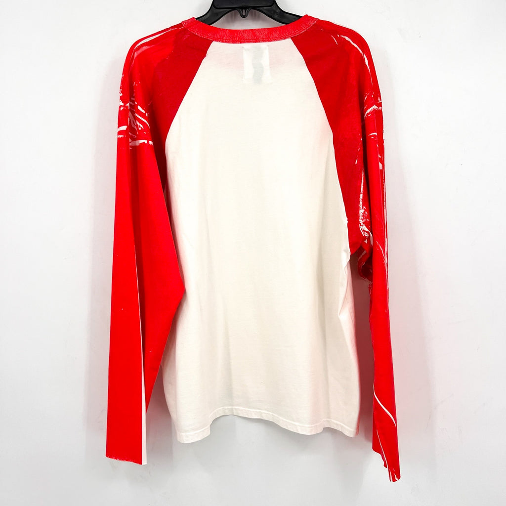 BTFL Men's Crewneck Baseball T-Shirt with Vinyl Sleeves Large White/Red NWOT
