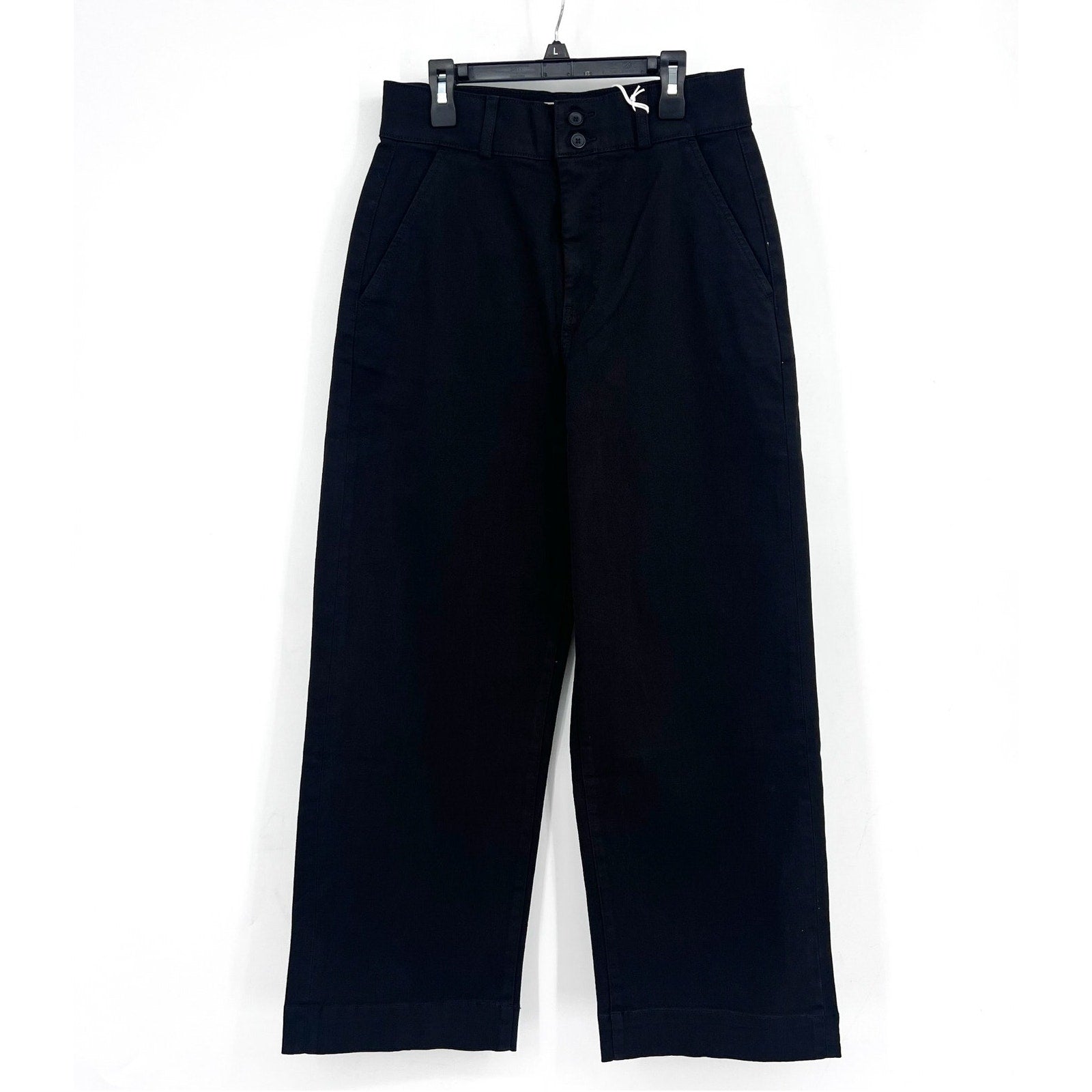 EVERLANE Womens Organic Wide-Leg Crop Pants Size 00 Black Chino Twill NWT