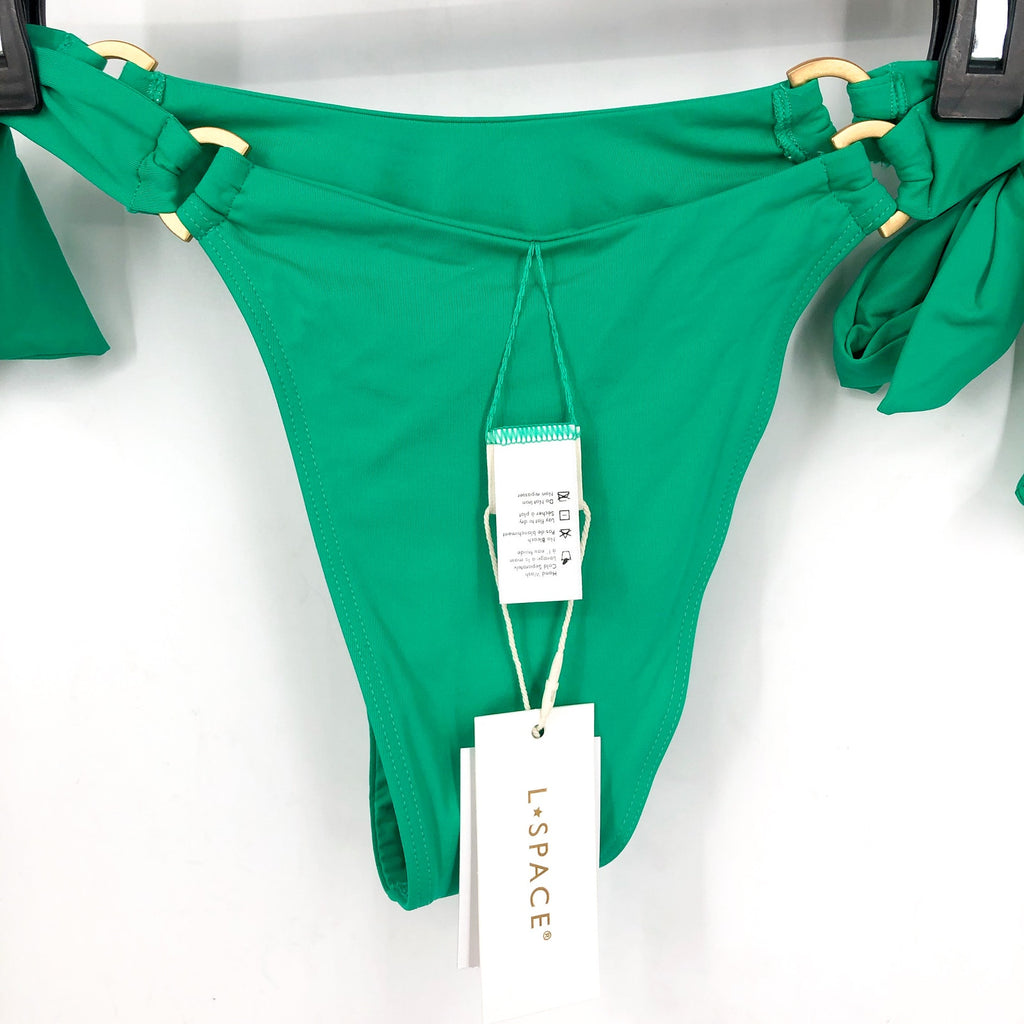 L*SPACE Women's Kiki Bikini Bottom Medium Jade Green Side Tie Metal D Rings NWT