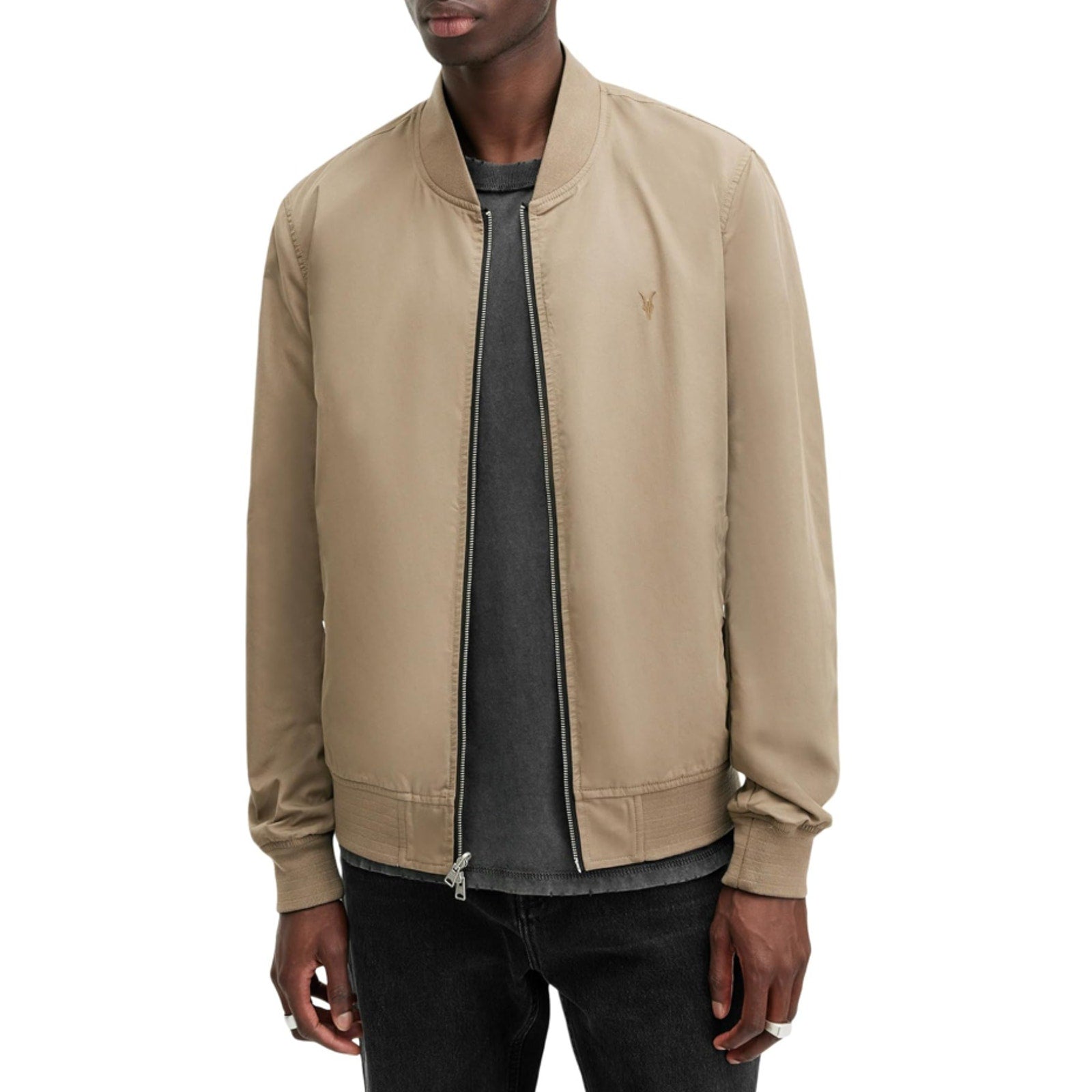 Allsaints Mens Reversible Bassett Bomber Jacket XS Black Ash Khaki NWT
