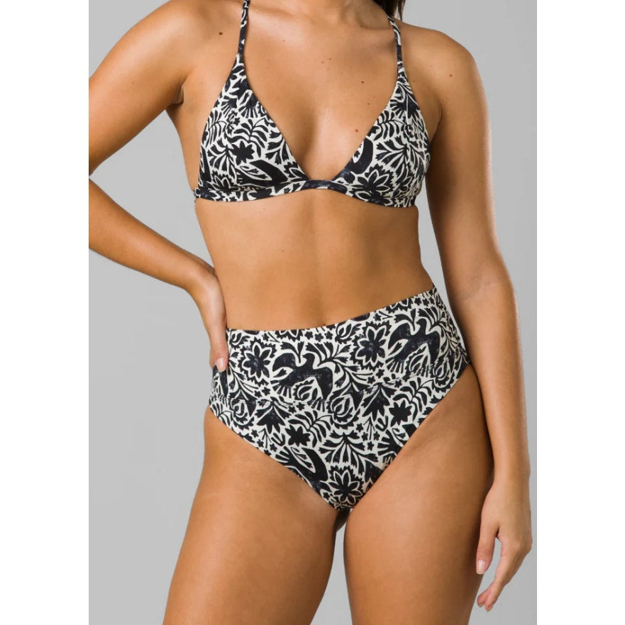 PRANA Women's Aurelia Bikini Bottom XL White Black Flora Fauna High Waist NWT