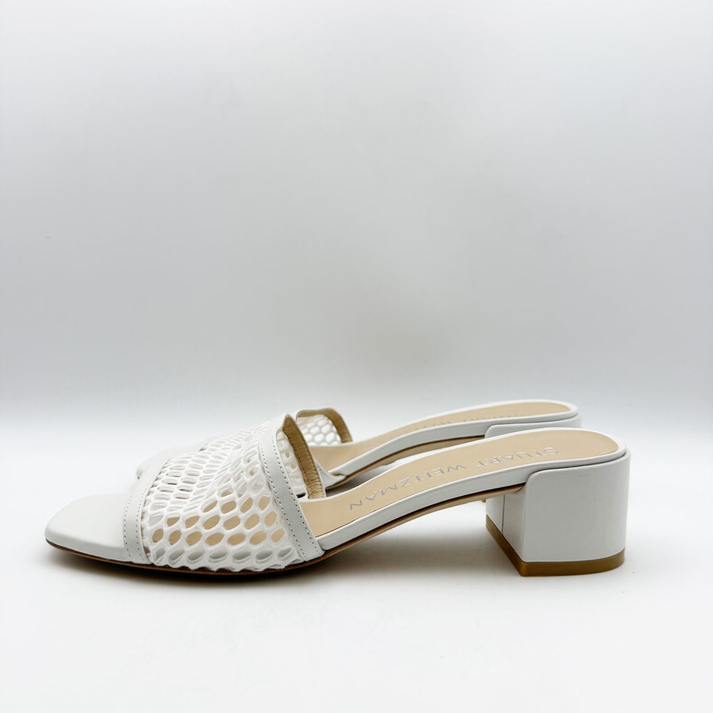 Stuart Weitzman Cayman 35 Slide Heels US 8.5 White Slip On Sandals NIB