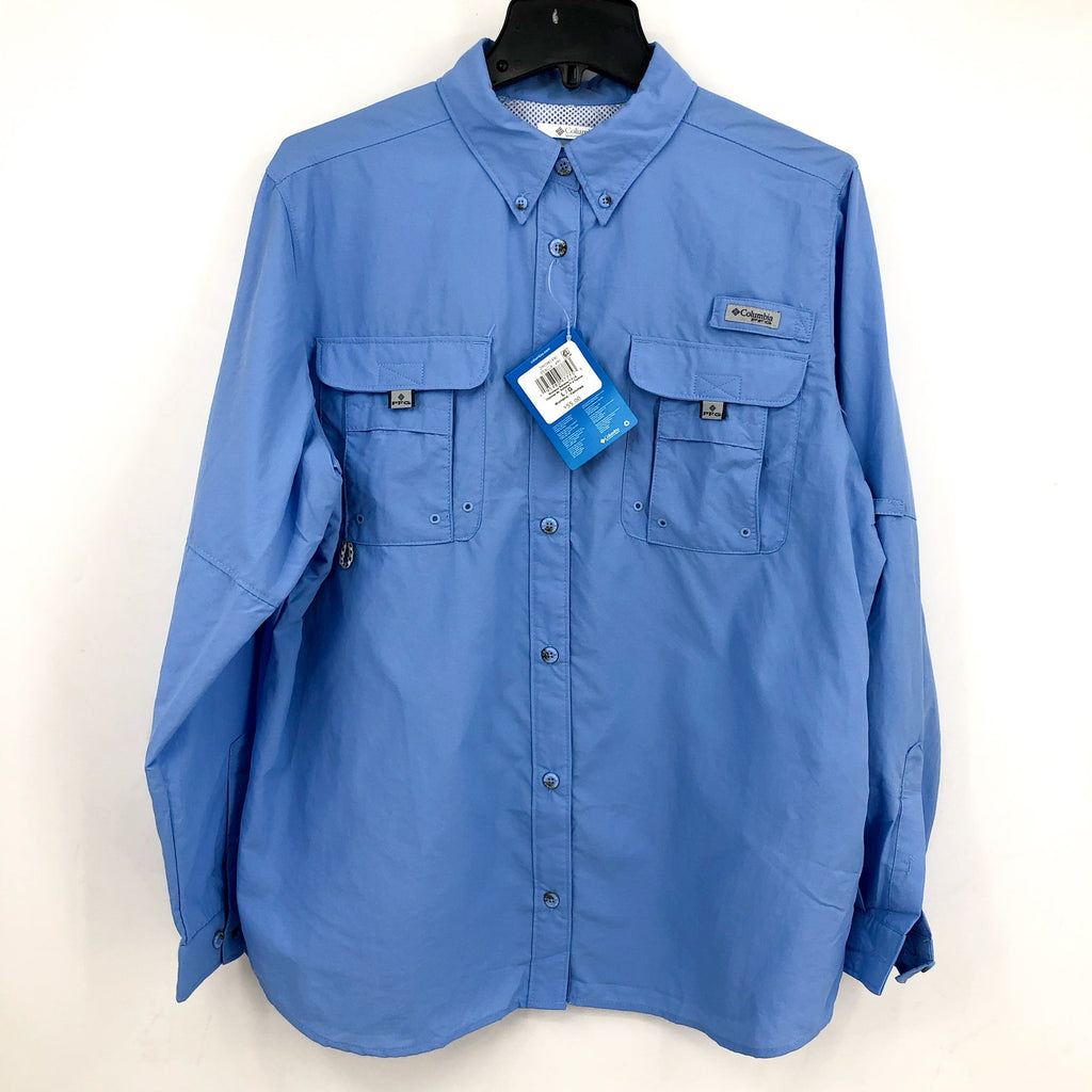 COLUMBIA Women's PFG Bahama II Shirt Large Blue Long Sleeve UPF 50 NWT