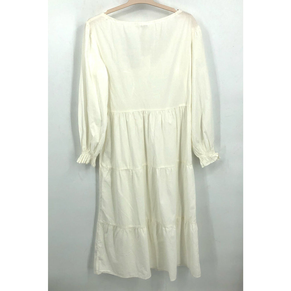 LACAUSA Women's Tate Tiered Midi Dress Small White Panna Cotta Long Sleeve NWT