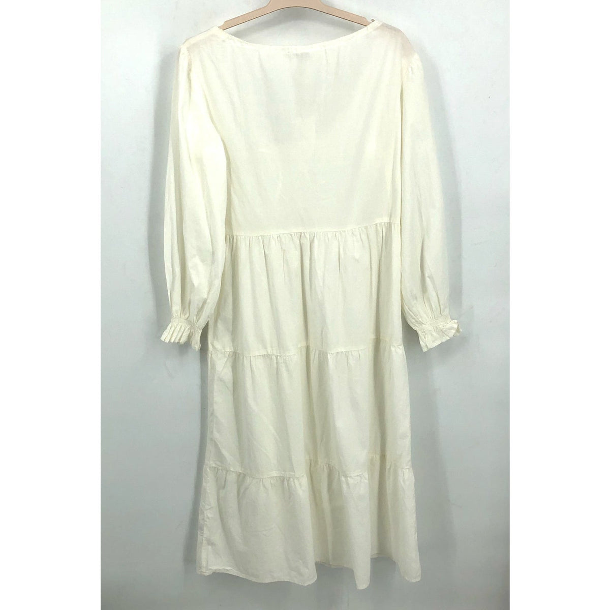 LACAUSA Women's Tate Tiered Midi Dress Small White Panna Cotta Long Sleeve NWT