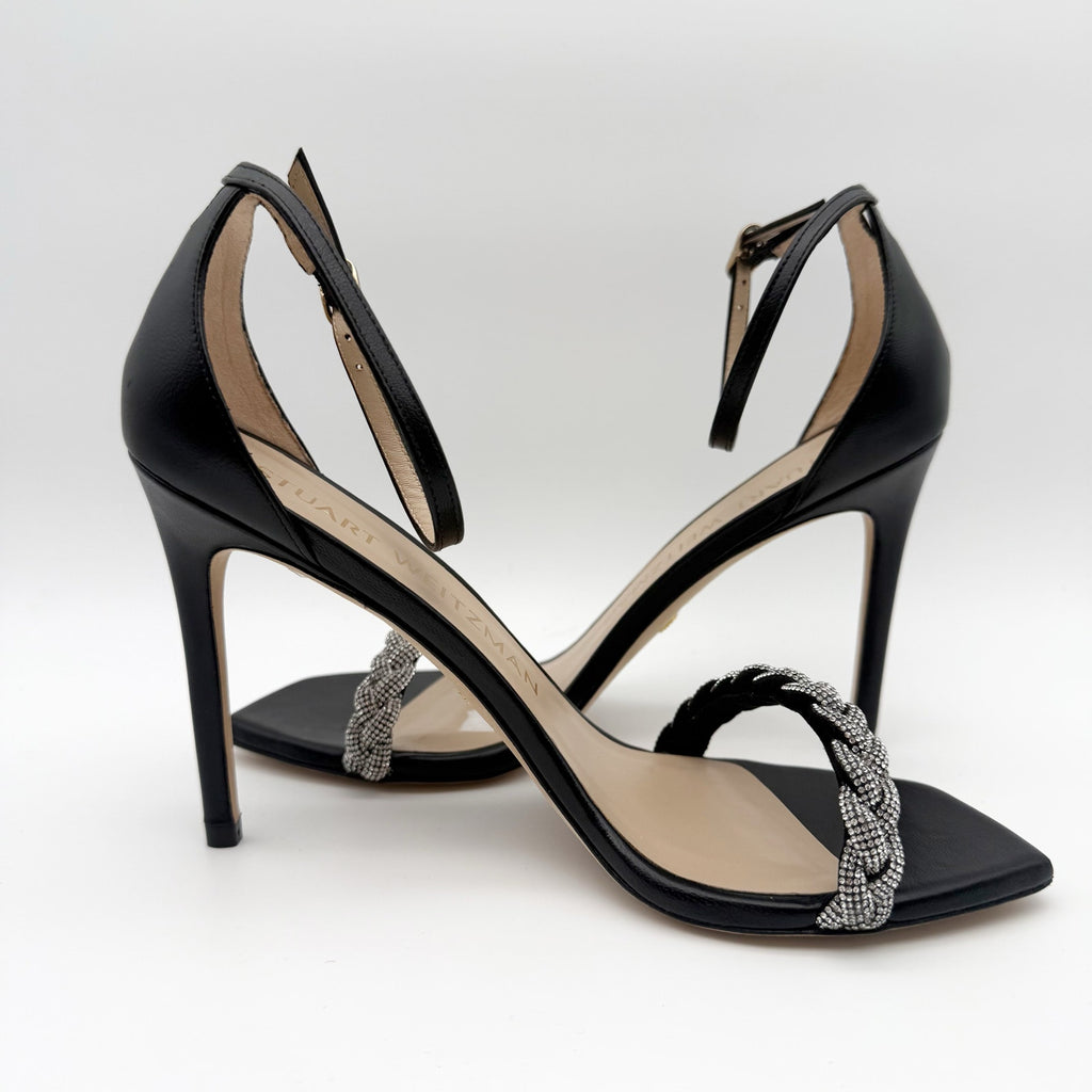 Stuart Weitzman Women Nudistcurve 100 Highshine Sandal US 9.5 Black Leather NWOB