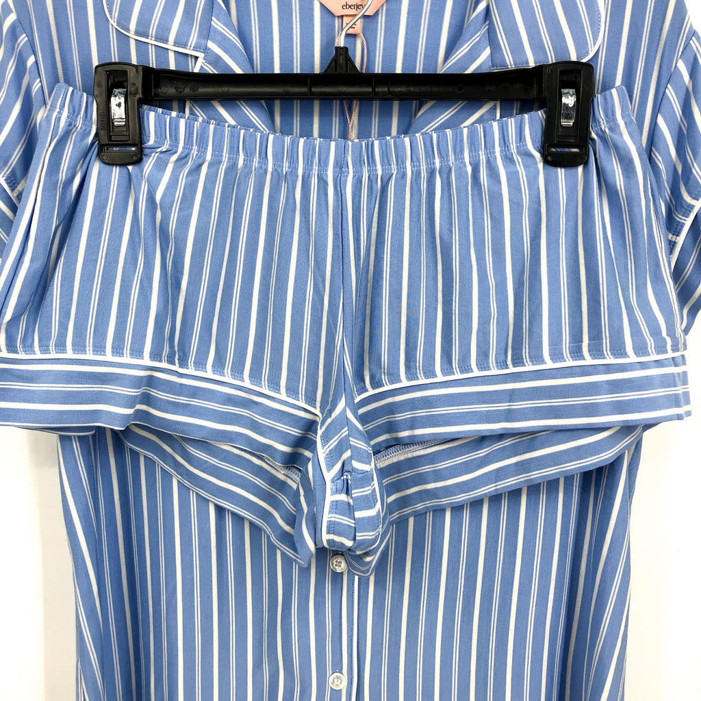 EBERJEY Womens Gisele Shorties PJ Set Small Blue Nordic Stripe Tencel Modal NWOT