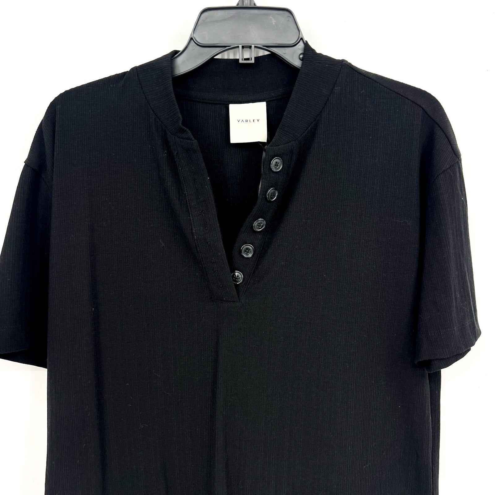 VARLEY Women's Kasey Mock Placket Rib Tee Small Black Short Sleeve NWT