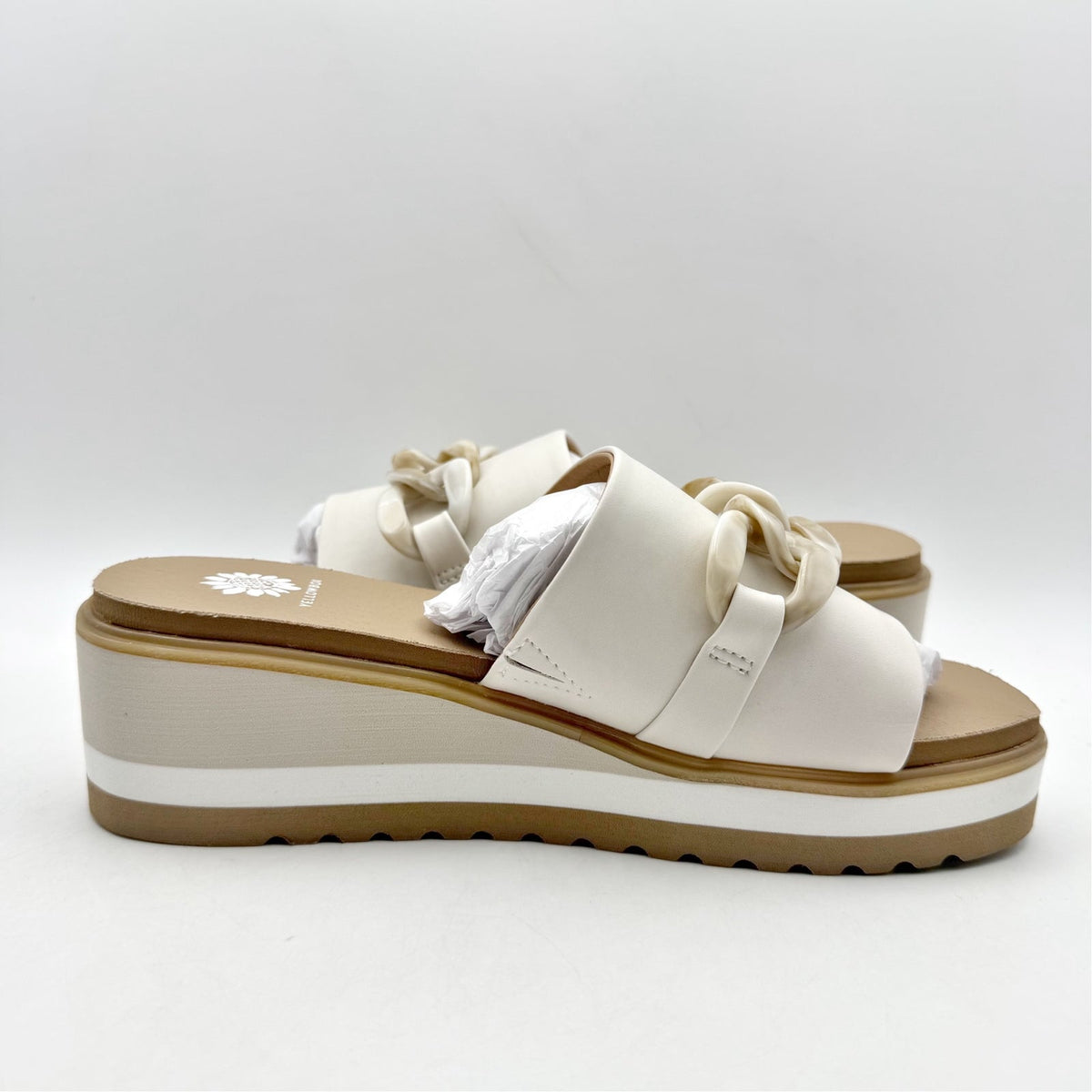 Yellow Box Womens Alora Wedge Slide Sandals US 7 M White Tan Vegan Leather NWOB