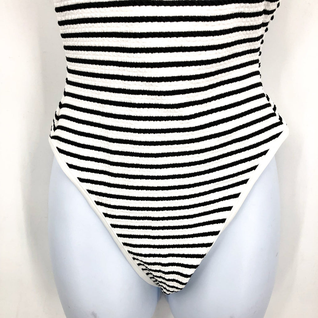 L*SPACE Coco Classic One-Piece Swimsuit Small Black White Sail Along Stripe NWT