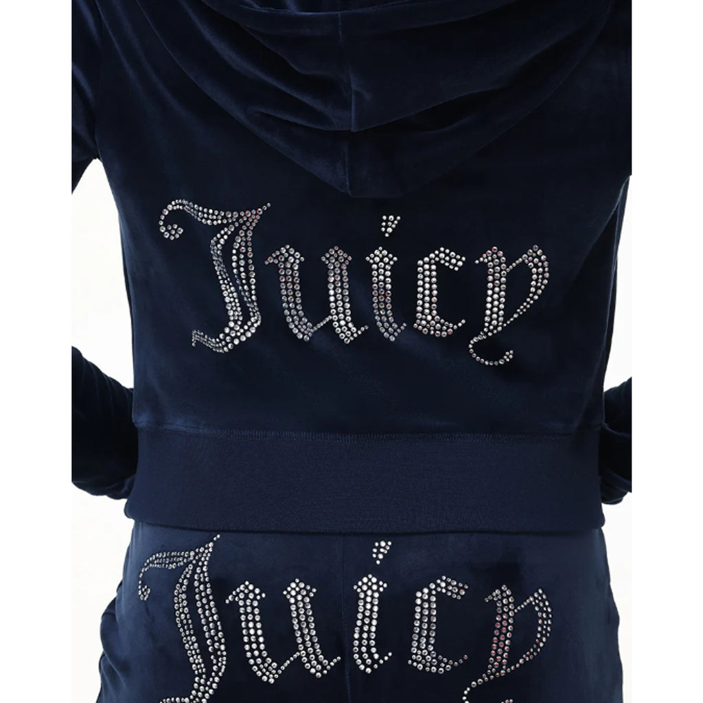 JUICY COUTURE Women's OG Big Bling Velour Hoodie Medium Regal Blue Zip NWT