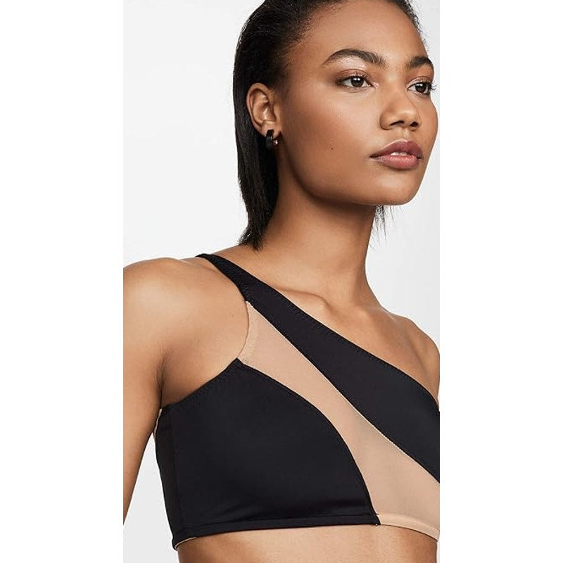 NORMA KAMALI Women's Snake Mesh Swim Bra Large Black Nude One Shoulder NWT