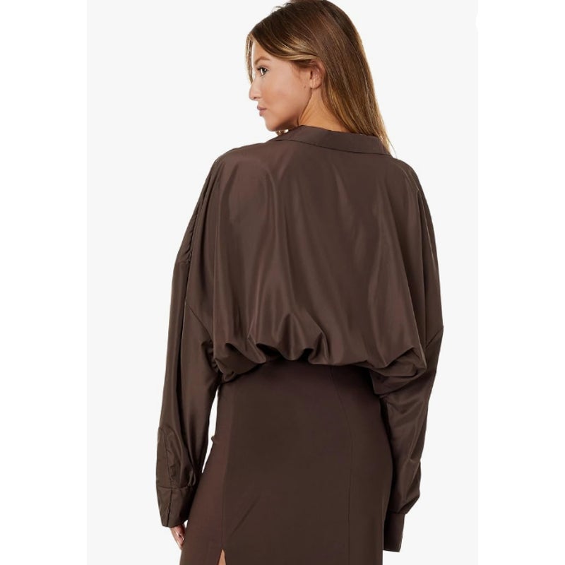 NORMA KAMALI Super Oversized Boyfriend NK Shirt Bodysuit Large Brown NWT