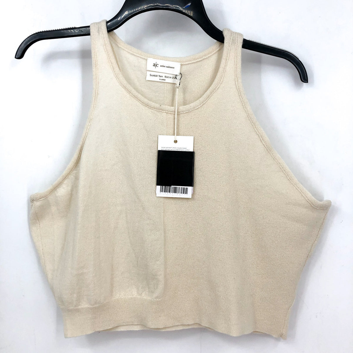 ACTIVE CASHMERE Women's Cashmere Crop Tank Top XL Cream Racerback NWT