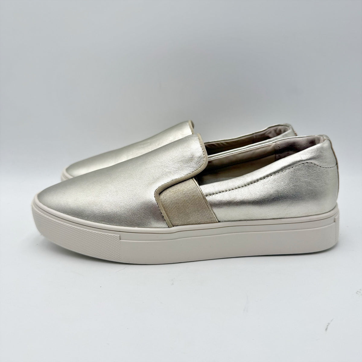 Birdies Womens Swift Casual Sneakers Size 6.5 Gold Metallic Leather Slip On NWOB
