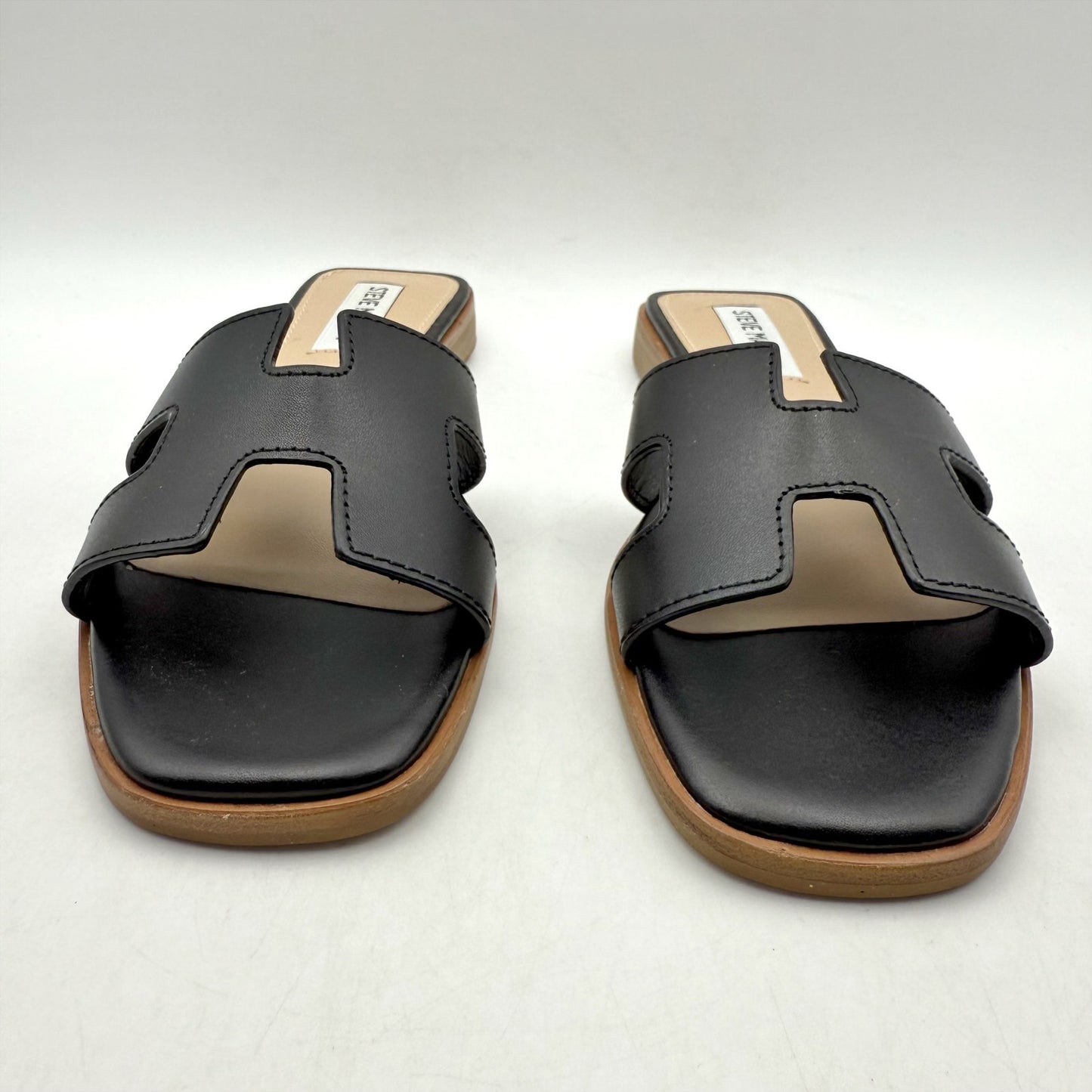 Steve Madden Womens Hadyn Slide Sandals US 6.5 M Black Leather NIB