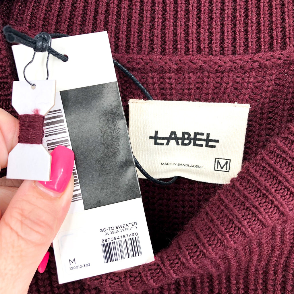LABEL Mens Go-To Sweater Medium Burgundy Red Putty Knit Crewneck Long Sleeve NWT