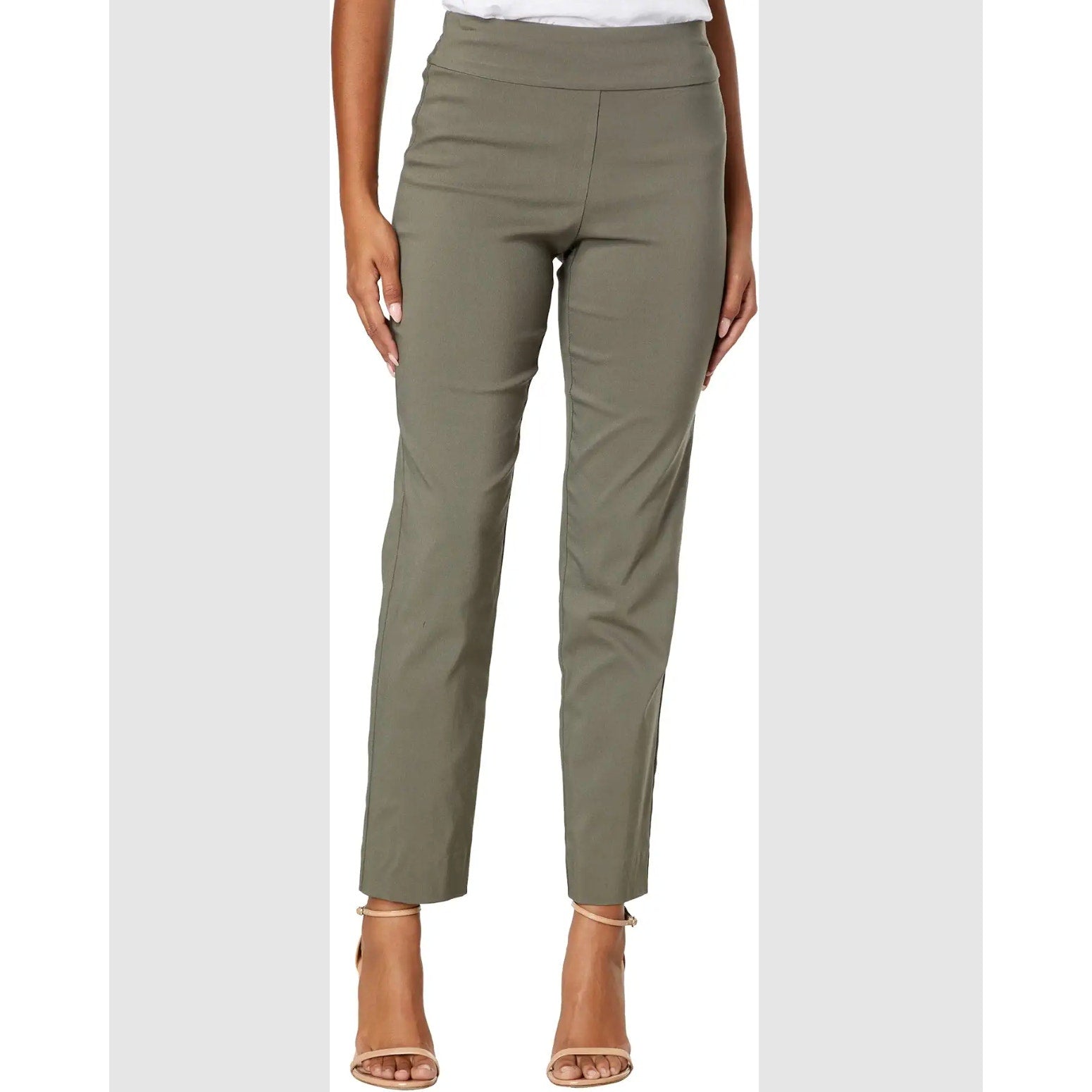 KRAZY LARRY Women's Pull-On Ankle Pants Size 6 Green Olive High Rise Stretch NWT